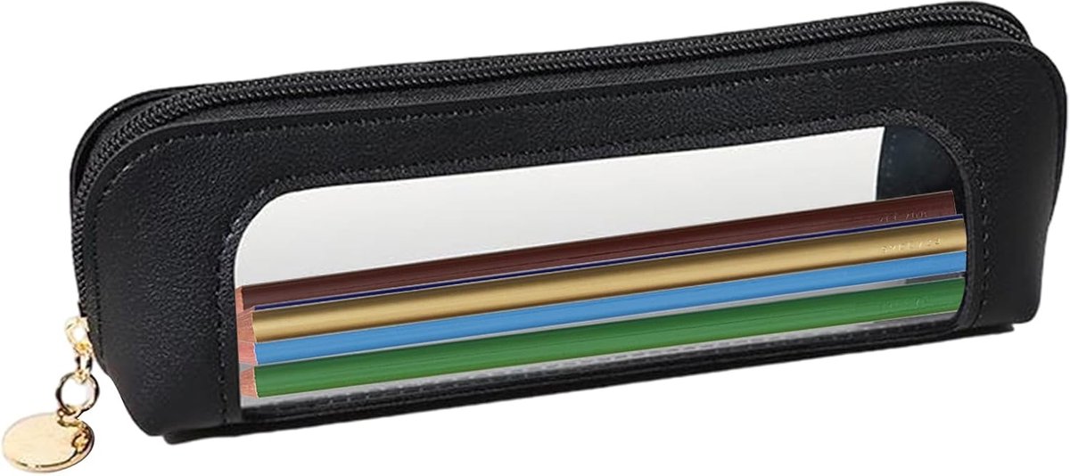 Transparante Etui - Pennenzak Rits - Bureau Organisatie - Grote Capaciteit - 19.5x5x6 cm - Zwart