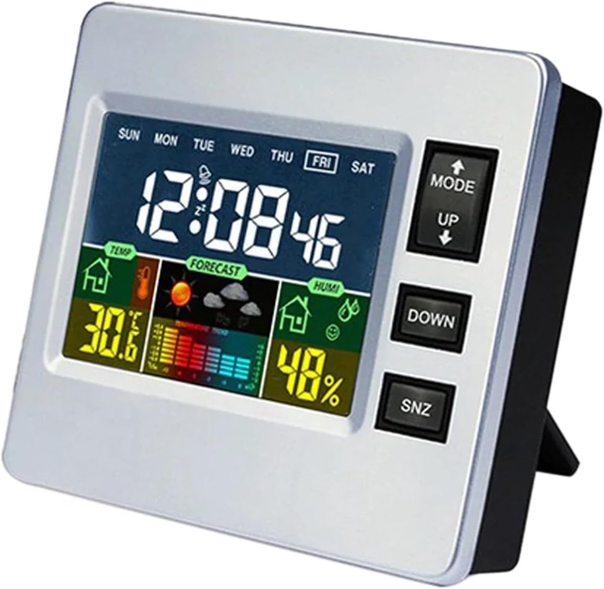 Draadloos Weerstation - Digitale Klok Hygrometer - Thuis Gebruik - Kleurrijk LCD Scherm - 86x23x77mm - Wit