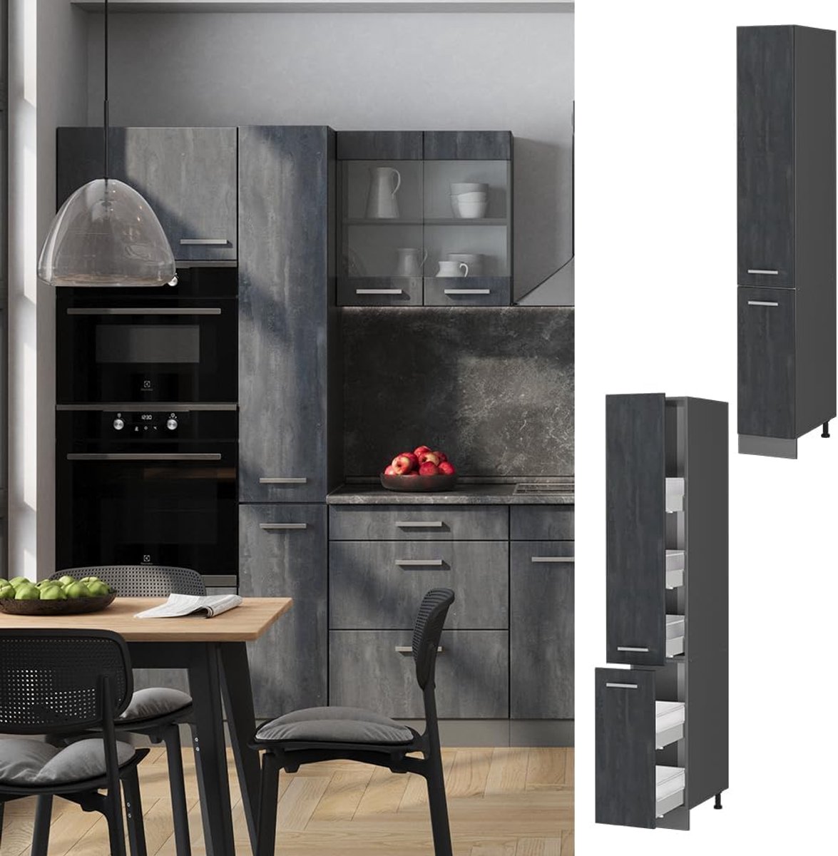 Hoge Keukenkast - Apothekerskast - Keukenopslag - Modulair Systeem - 30 cm Breed - Zwart B