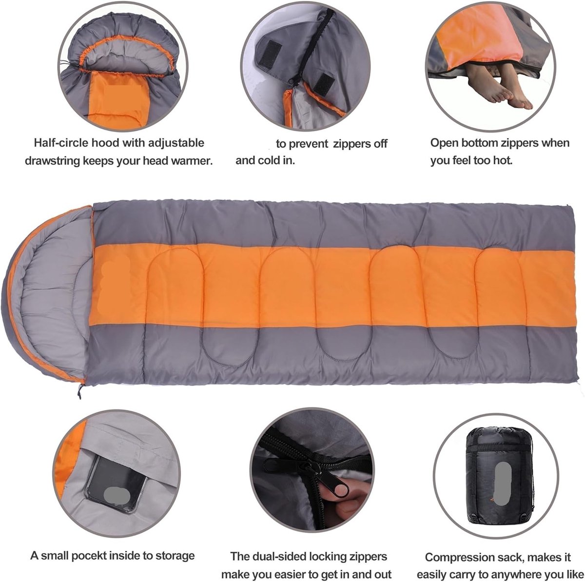 Kampeer Slaapzak - Outdoor Slaapzak - Kamperen Backpacken - 4 Seizoenen Geschikt - 75 x 220 cm - Oranje