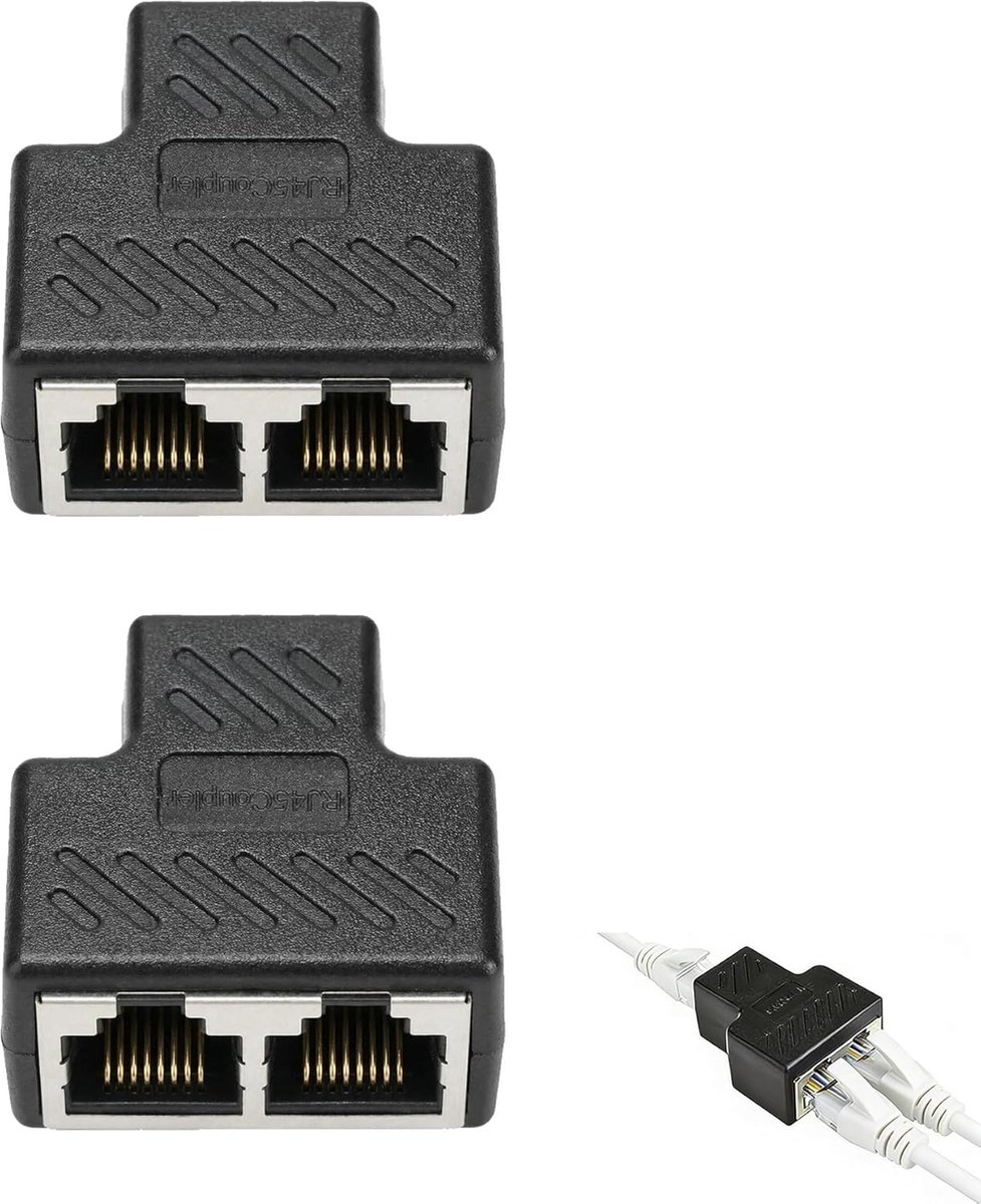 Ethernet Adapter - Netwerk Splitter - Twee Apparaten - Vergulde Penkern - 12 x 6 x 1 cm
