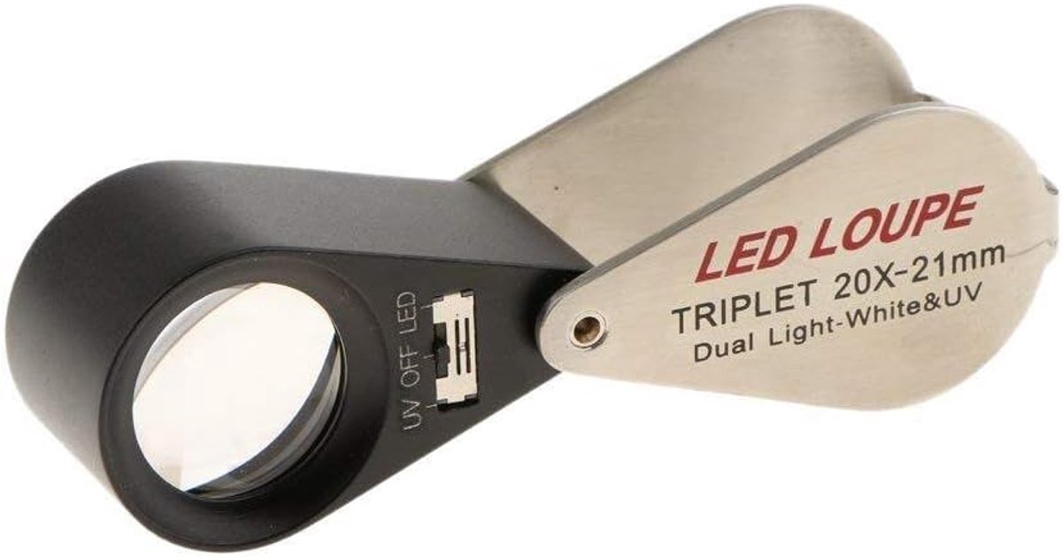 LED Loep Vergrootglas - Juwelier Loupe - Gedetailleerde Inspectie - Achromatische Triplet Lens - 20X Vergroting 21Mm - Zwart Zilver