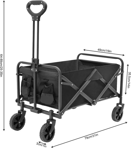 Opvouwbare bolderkar - Transportwagen offroad - Zware spullen vervoeren - 360 graden wielen - Tot 80 kg - Zwart van Opvouwbare Bolderkar — afbeelding 4