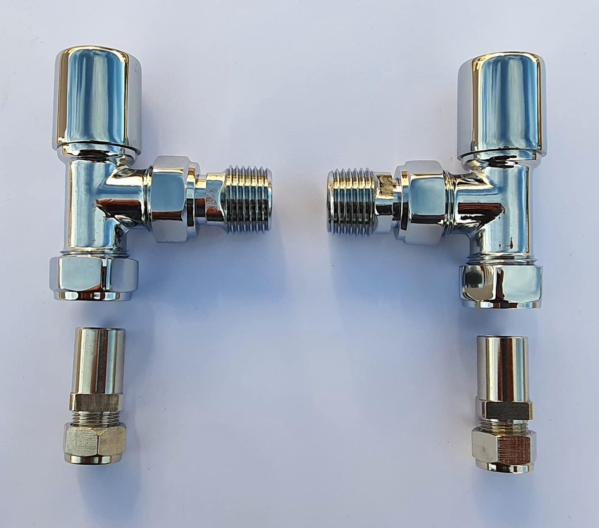 Radiator Klep Verloopstuk - Handdoek Rail Adapter - Leidingen Aanpassen - Vernikkeld Messing - 15mm naar 10mm - Nikel