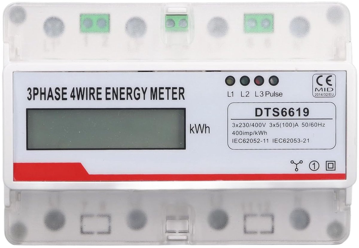 3 Fase Energiemeter - KWH Monitor - Elektriciteit Meten - LCD Scherm - 7P Railmontage