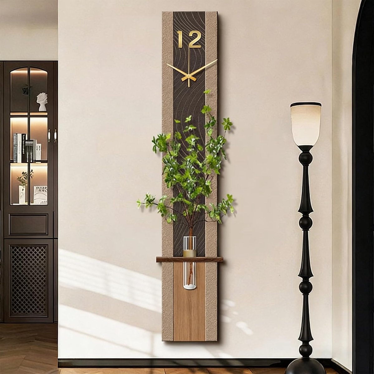 Wandklok met Plankje - Stille Klok Decoratie - Moderne Huisdecoratie - Realistische Kunstplant - 3.25*150 cm - Bruin