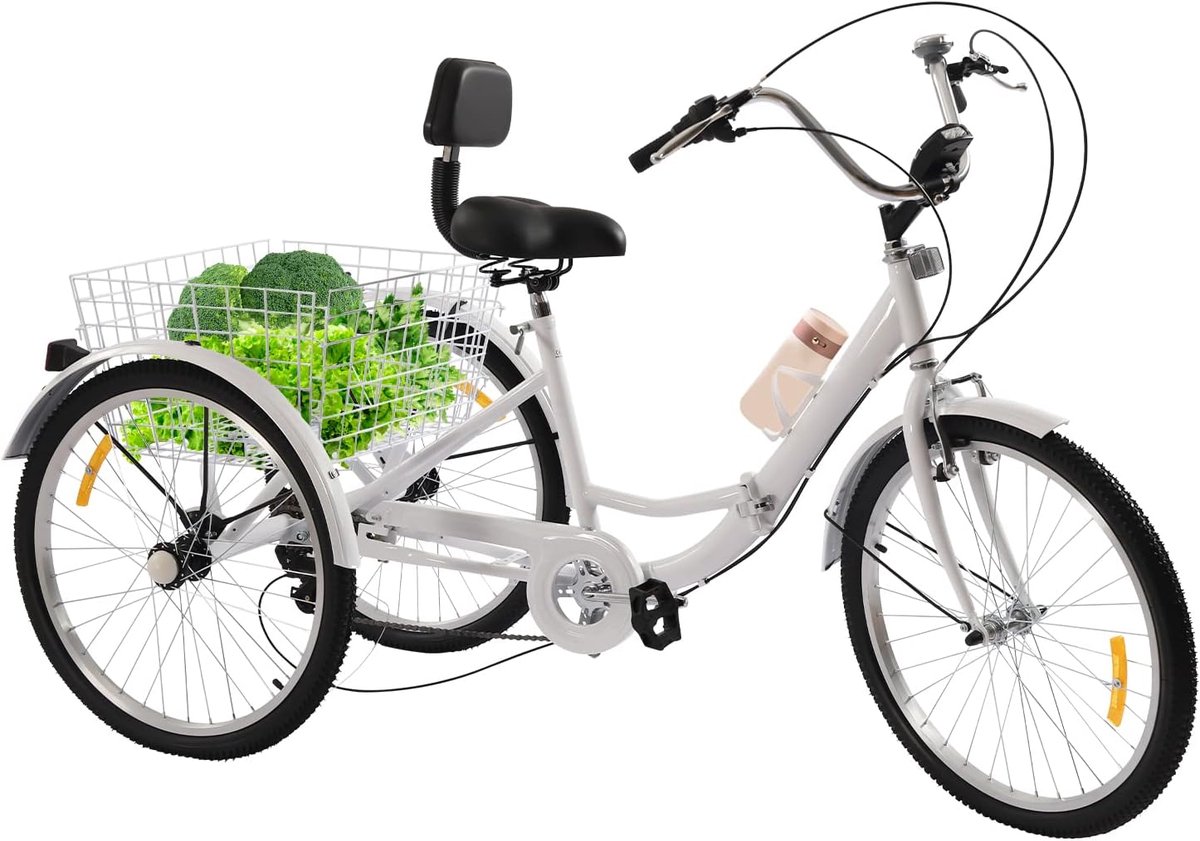 Driewieler voor volwassenen - Vouwfiets 3 wielen - Boodschappen en transport - 7 versnellingen mand rugleuning