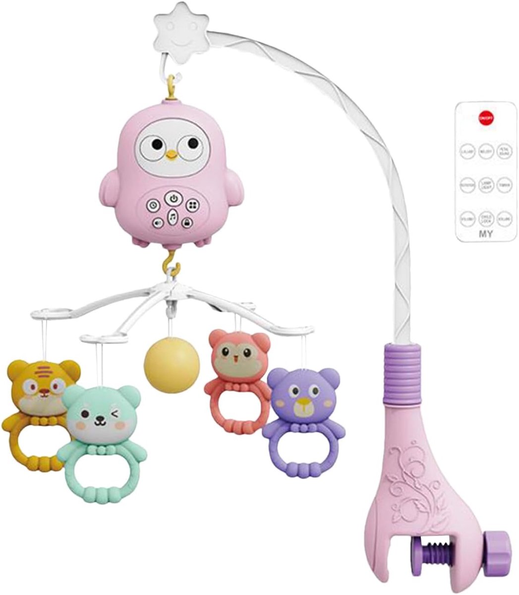 Babywieg Mobiel - Babybed Rammelaar - Baby Entertainment - Draagbare Houder - 40 x 25 x 48 cm - Roze
