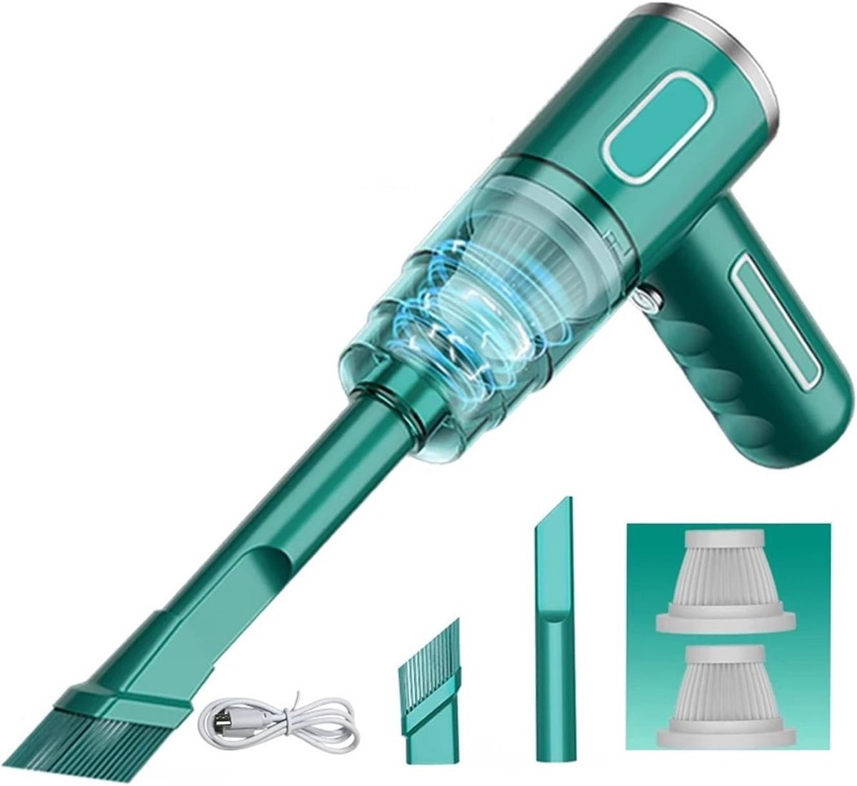 Draadloze Auto Stofzuiger - Kruimelzuiger Handheld - Auto Interieur Reinigen - Sterke Zuigkracht Nat Droog - 500 Gram Lichtgewicht - Groen