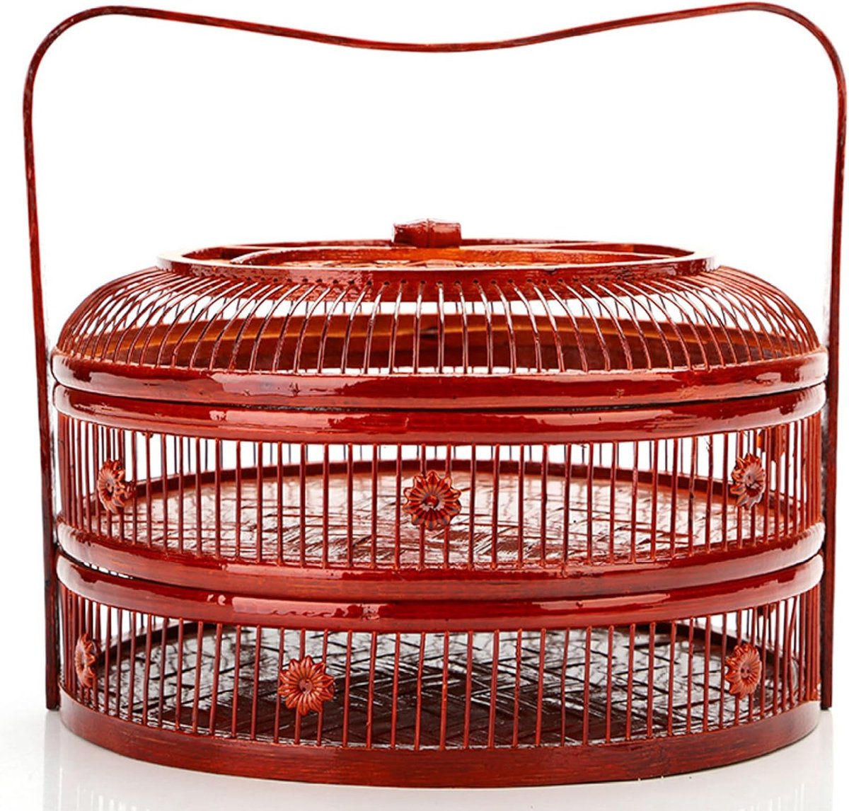 Eierverzamelmand Bamboe - Opbergmand Deksel - Verse Eieren Bewaren - Dubbellaags Ontwerp - 26 x 15 cm - Rood