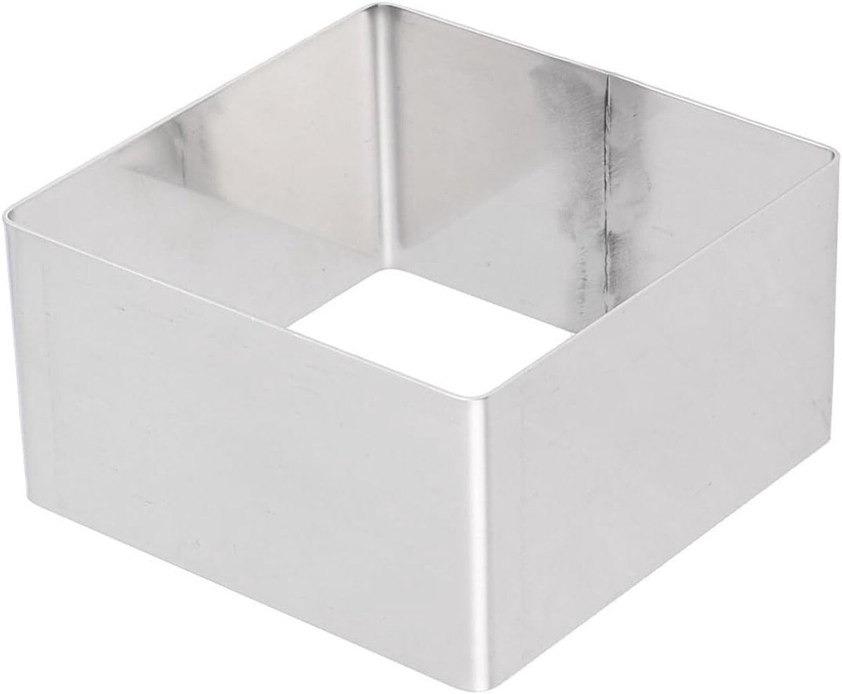 Vierkante Bakring - Taartvorm Mousse - Zelf Bakken - Verstelbaar RVS - 9.5x9.5x5 cm - Zilver