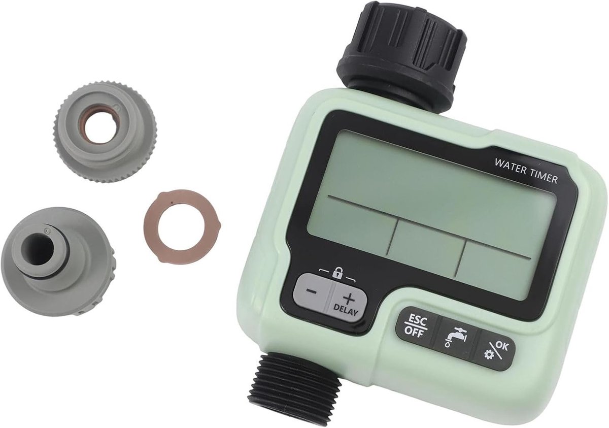 Tuinslang Timer - Automatische Watergift - Gazon Onderhoud - Kinderslot Regenvertraging - 17 x 13 x 5 cm - Groen Zwart