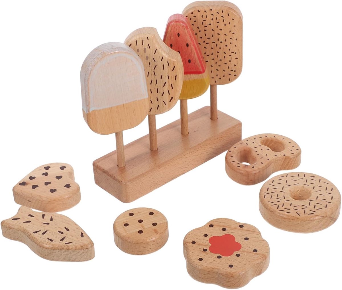 Houten IJssalon Speelgoed - Keuken Speelgoed - Rollenspel Kinderen - Educatief Kleurherkenning - 13x4.5x2.9cm - Multicolor