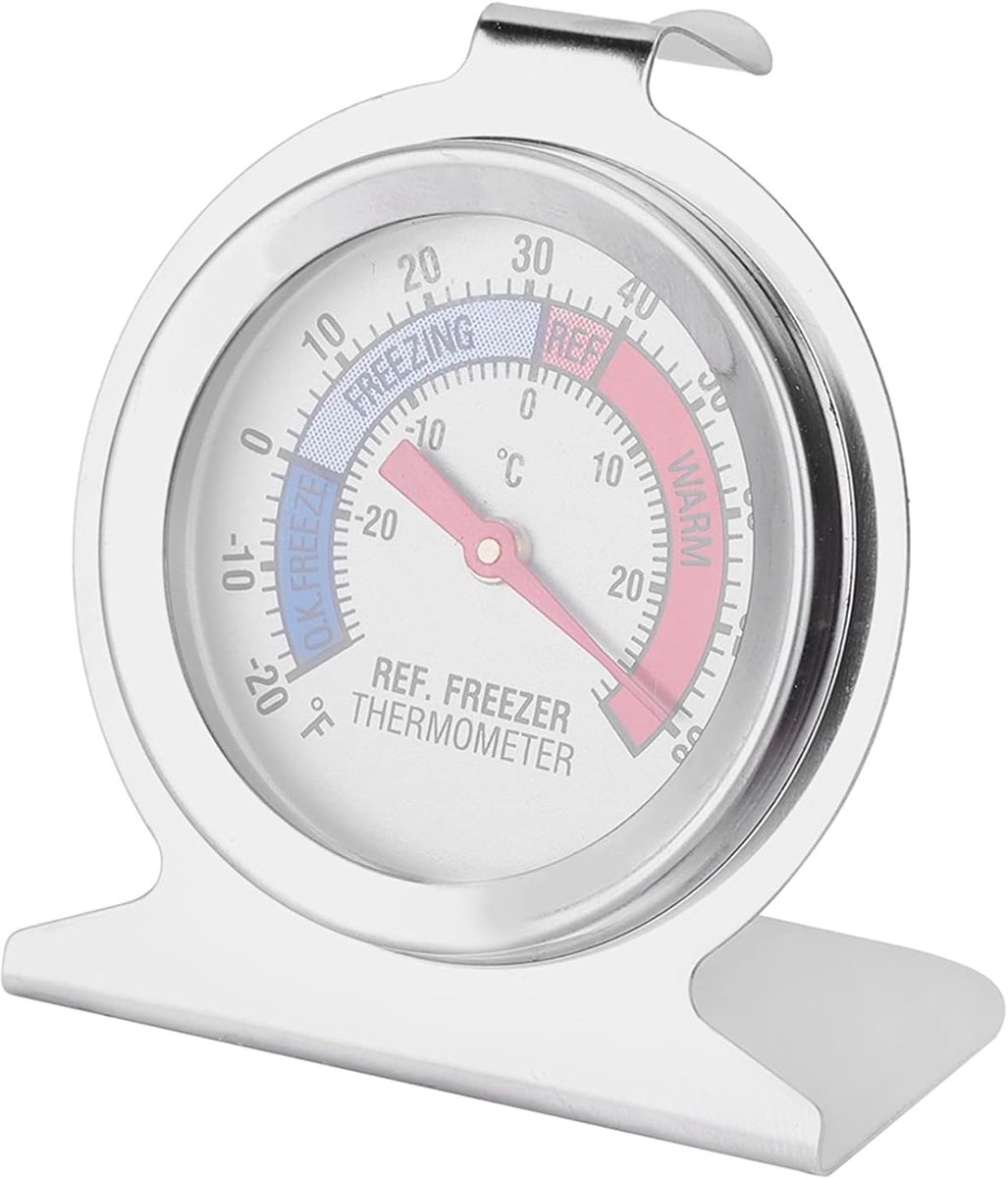 Koelkast Thermometer - Vriezer Meter - Temperatuur Controleren - Grote Leesbare Wijzerplaat - 9x8x4 cm - Zilver