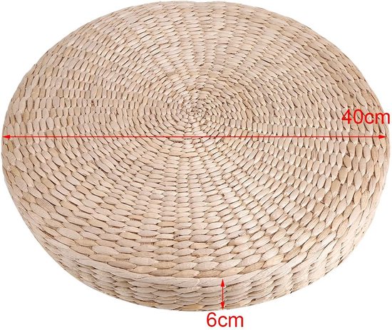 Meditatiekussen Rond - Vloerpoef Zitkussen - Ontspanning en Rust - Handgeweven Natuurstro - 40cm Diameter - Natuurlijk — afbeelding 4