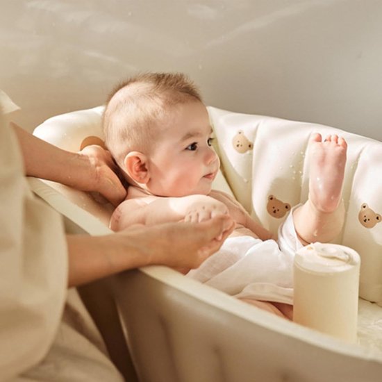 Opblaasbaar badje voor peuters - Draagbaar babybadje met ingebouwde luchtpomp - Opvouwbaar ontwerp voor eenvoudig opbergen - Perfect voor pasgeborenen en baby's — afbeelding 4