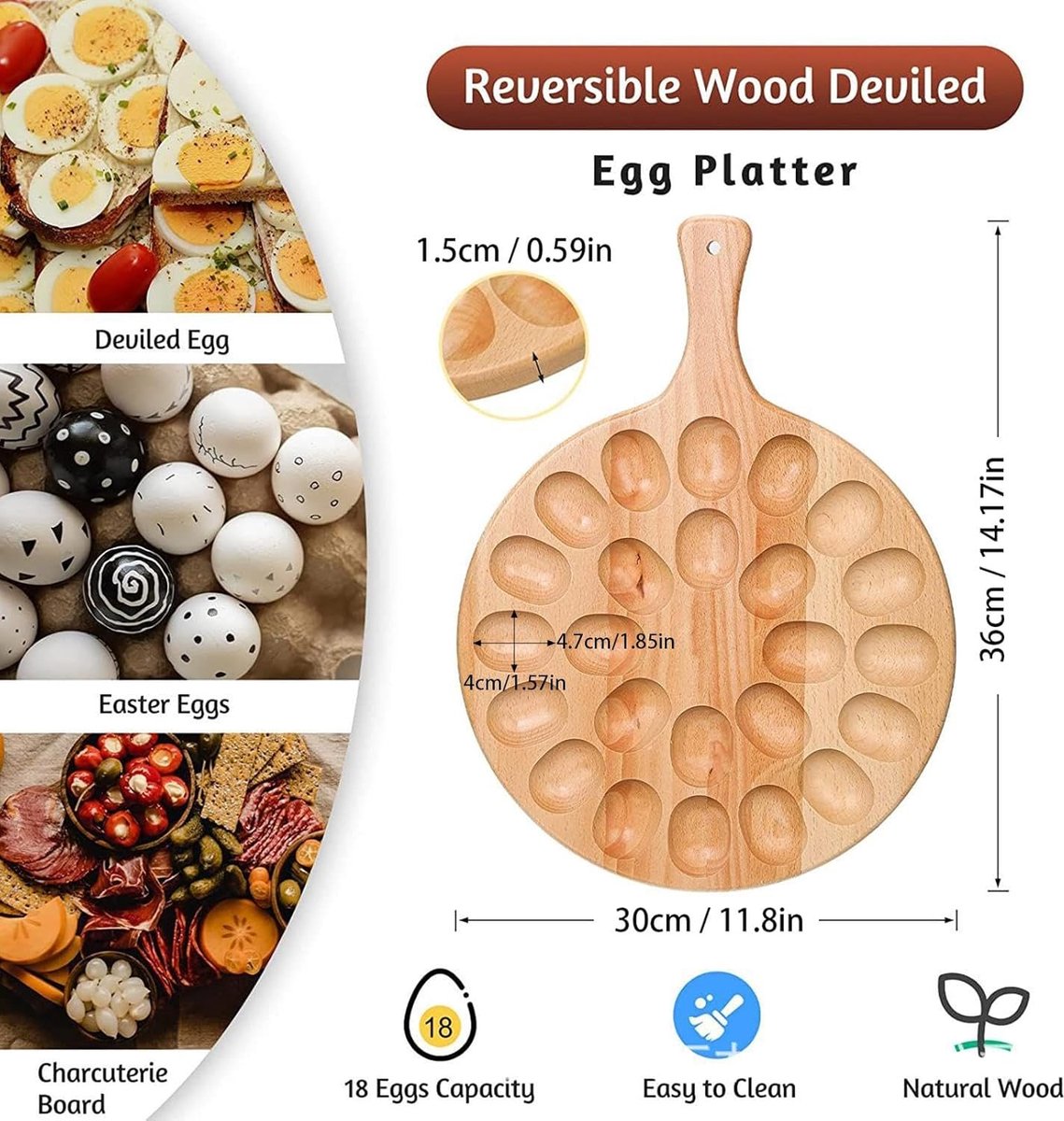 Houten Eierhouder - Creatief Eierbord - Eieren Serveren - 24 Gaten Omkeerbaar - 41 x 35 cm - Houtkleur — cadeau in Cadeau-ideeën - foto 8