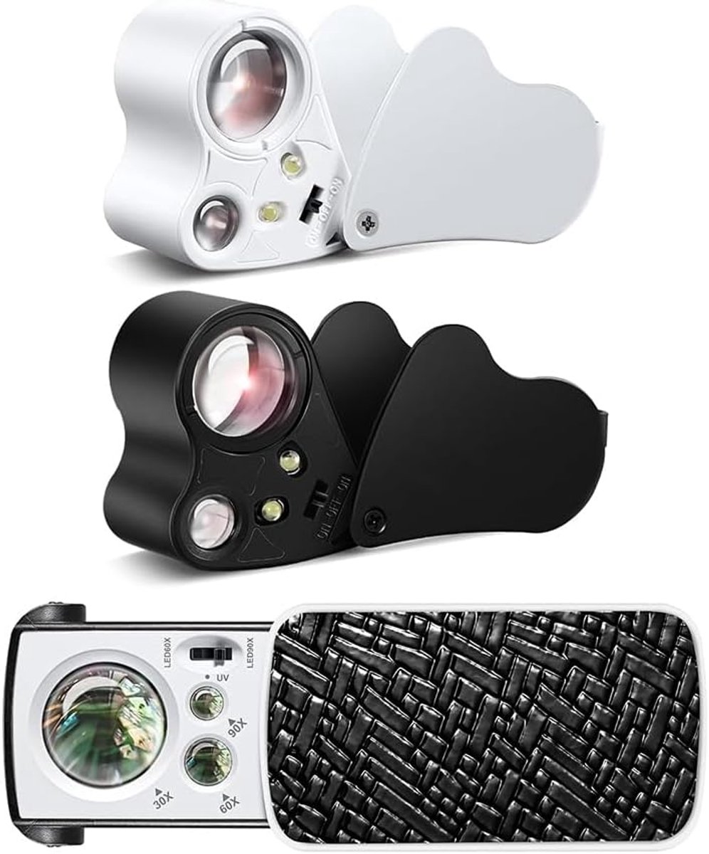 Juweliersloep Set - Vergrootglas Loupe - Detail Inspectie - 3 Vergrotingen Inclusief - 30x 60x 90x - Zwart