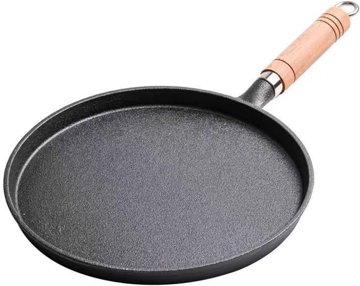 Gietijzeren Pan - Pannenkoekenpan - Thuis Koken - Gelijkmatige Warmte - 20-26cm - Zwart