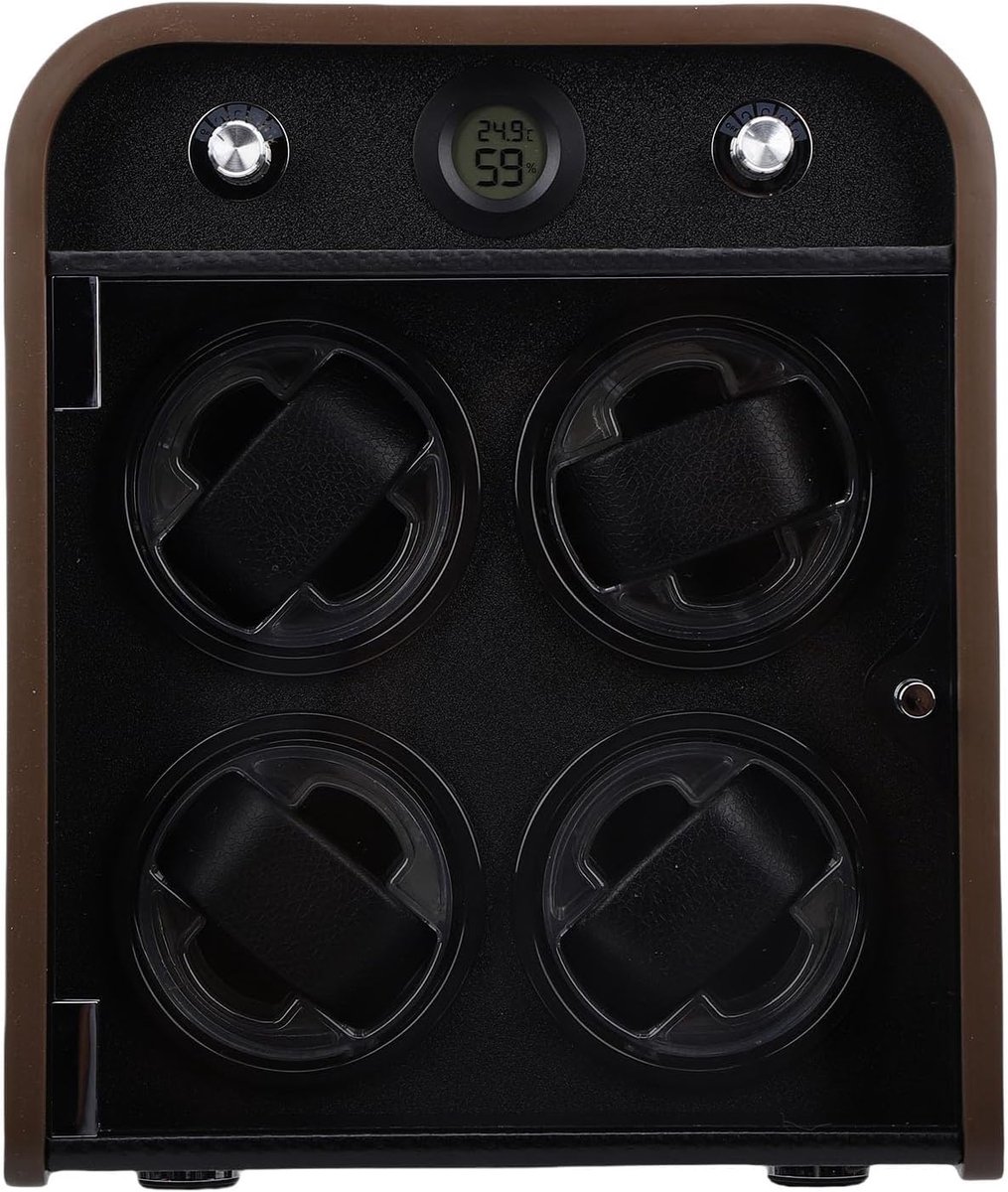 Horloge Winder - Automatische Opwinder - Horloge Onderhoud - Temperatuur Vochtigheid Sensor - 4 Sleuven - Houtnerf