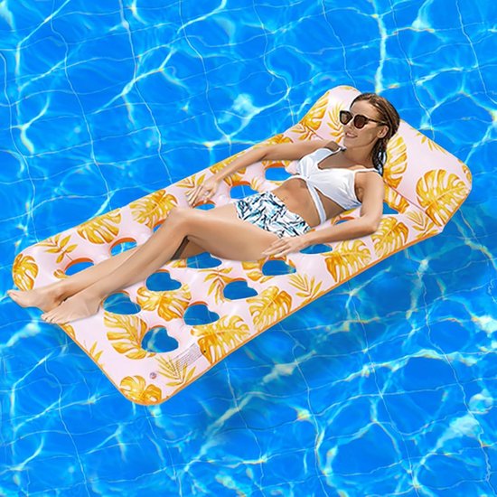 Opblaasbaar Vlot - Waterligstoel Luchtbed - Ontspannen in water - Verbeterd luchtdicht ontwerp - 176 x 86 cm - Geel — afbeelding 2