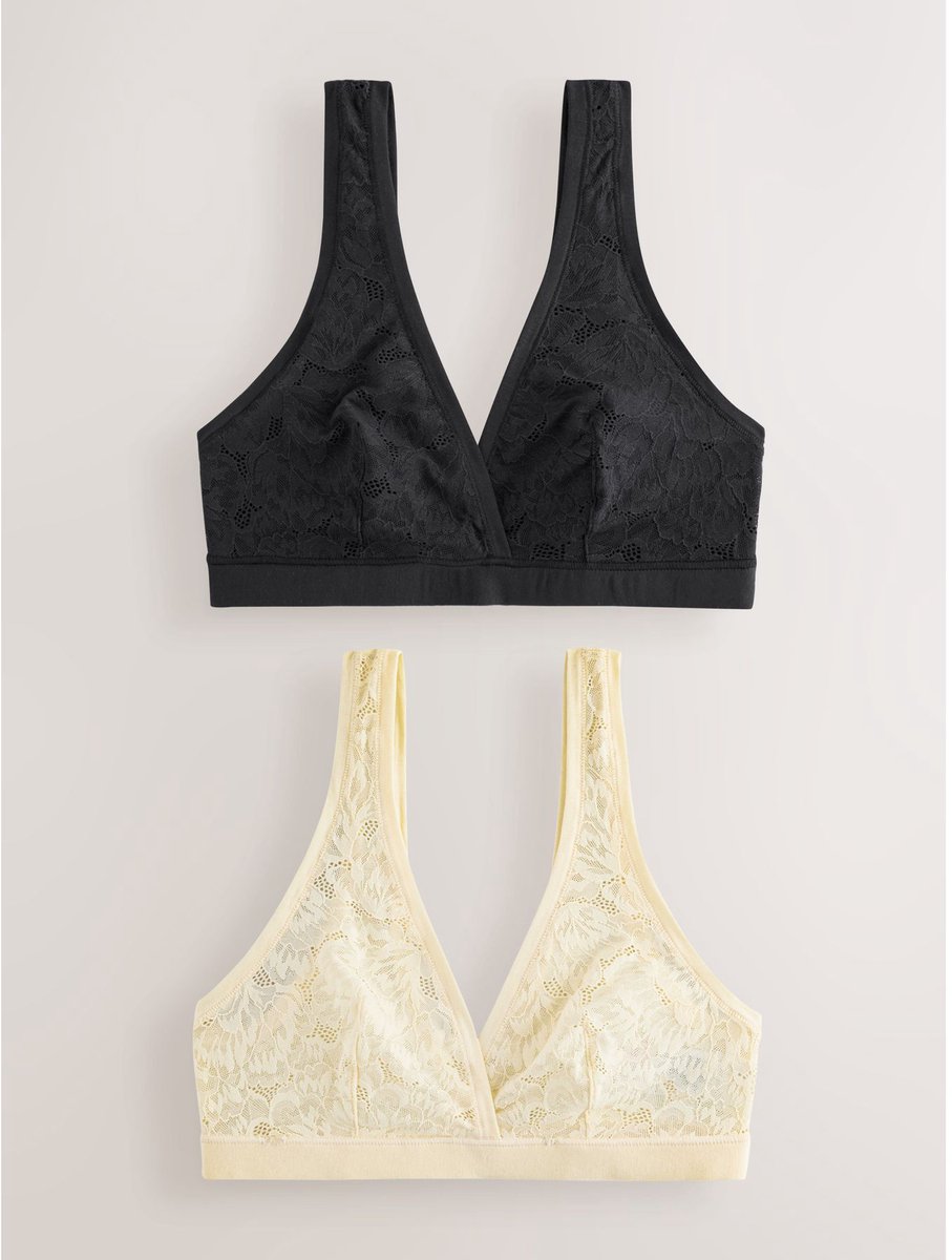 Next Dames - Set van 2 Ultimate Comfort bralettes met kant - Zwart Black/Cream