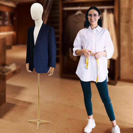 Mannelijke Paspop - Kledingvorm Man - Kleding Presenteren - In hoogte verstelbaar - Maat M - Linnen Goud — afbeelding 3