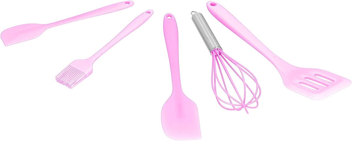 Keukengerei Set - Bakbenodigdheden - Thuis Bakken - Hoge Temperatuurbestendig - 5 Delig - Roze