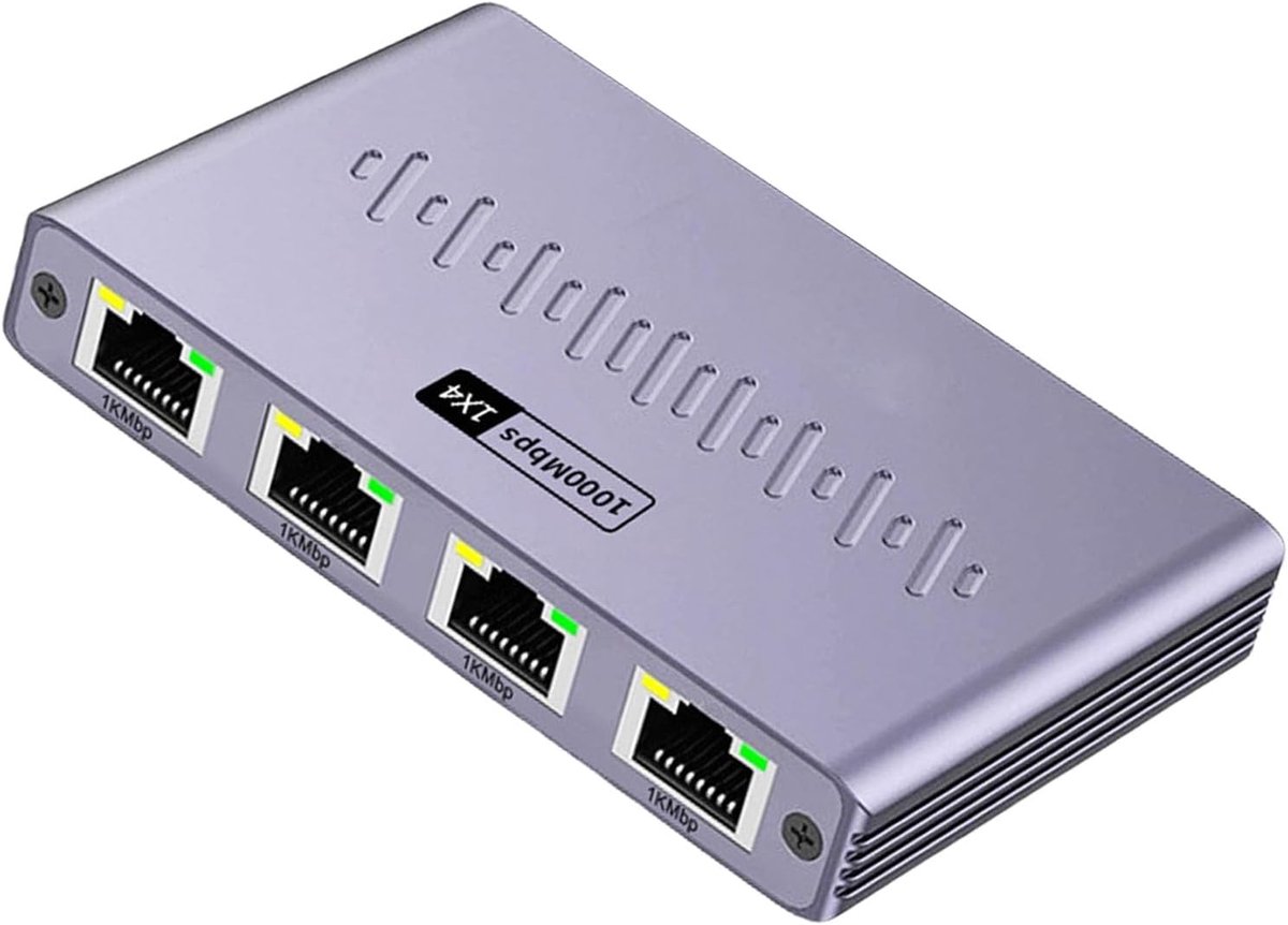 Ethernet Splitter - Netwerk Adapter - Netwerk Uitbreiding - 1 Op 4 Poorten - 9.3x6.3x2.2 cm - Aluminium