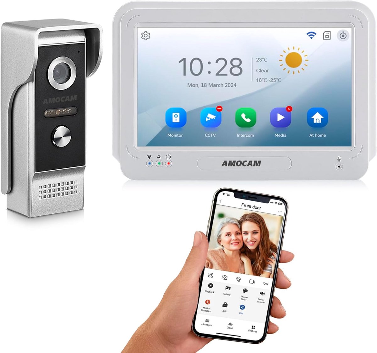 Videodeurbel Systeem - Intercom Camera - Veilige Toegang - 7 Inch Touchscreen - 1080P HD - Wit