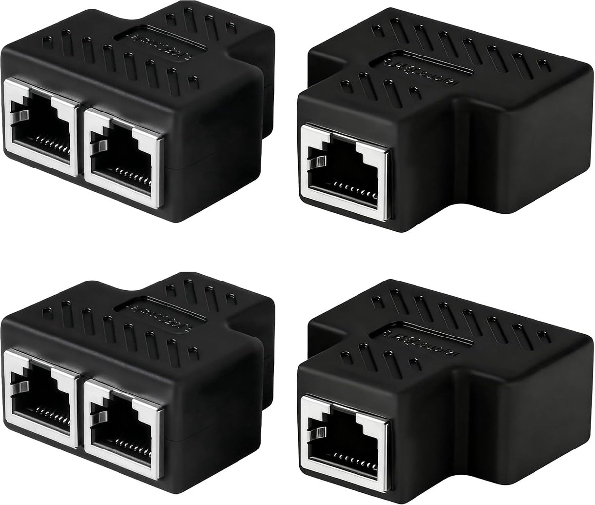 Ethernet Splitter - LAN Adapter Koppeling - Netwerk Uitbreiding - 4 Stuks Set - 1 naar 2 Poorten - Zwart