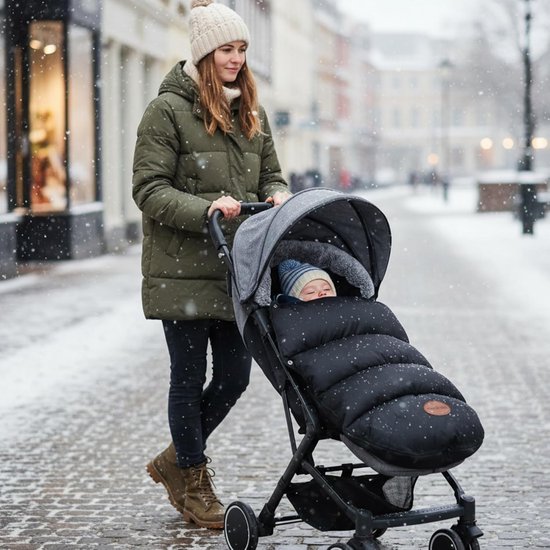 Kinderwagen Voetenzak - Wandelwagen Deksel - Winterse Uitjes - Verdikt Fleece Gevoerd - 89 x 35 cm - Zwart — afbeelding 4