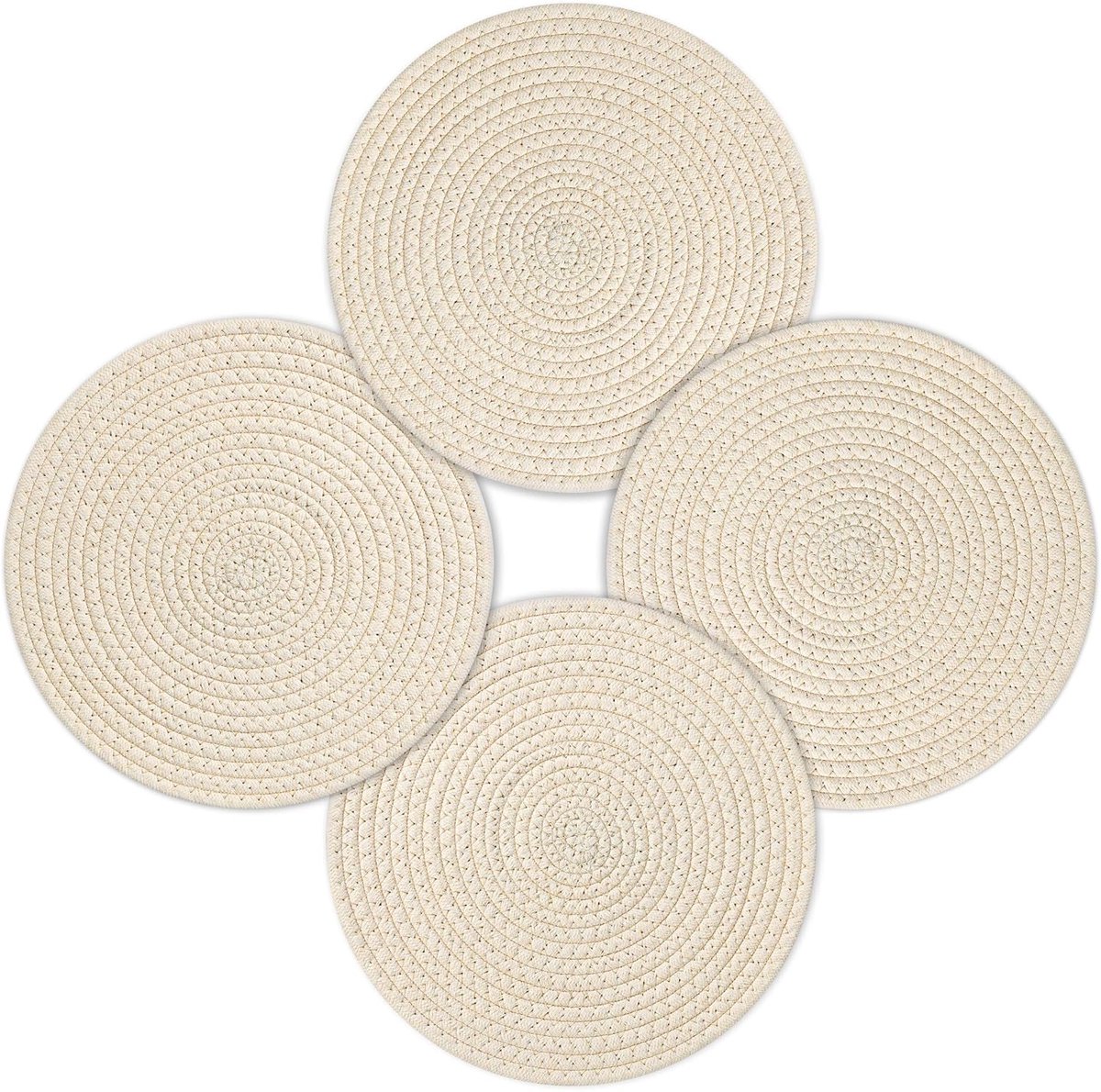 Ronde Placemats - Tafelmatten Katoen - Eettafel Decor - Set van Vier - 30 cm Diameter - Beige