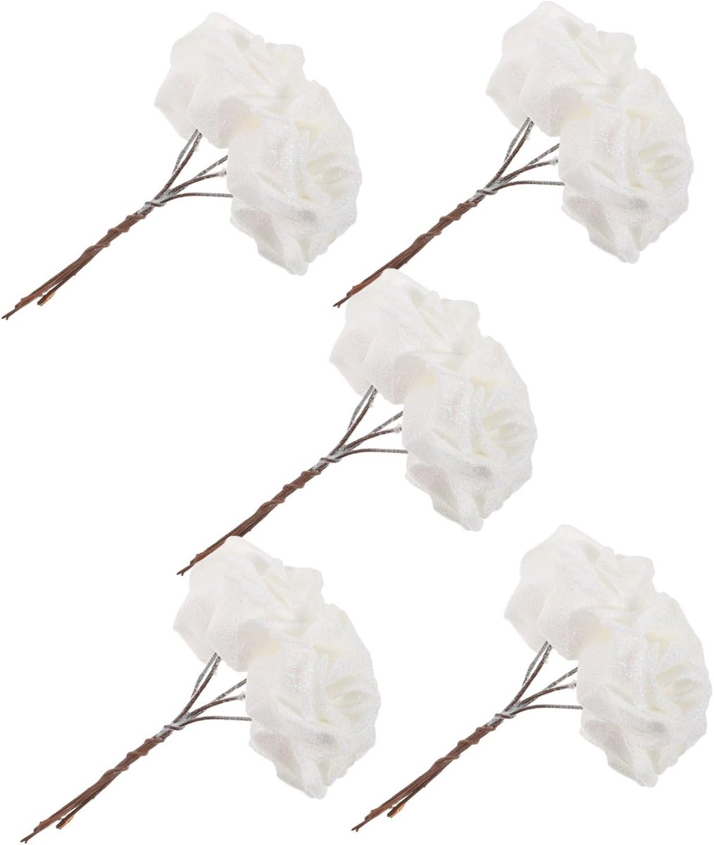 Kunst Rozen - Glitter Bloemen - Feest Decoratie - 25 Stuks Pakket - 16x13x10 cm - Wit