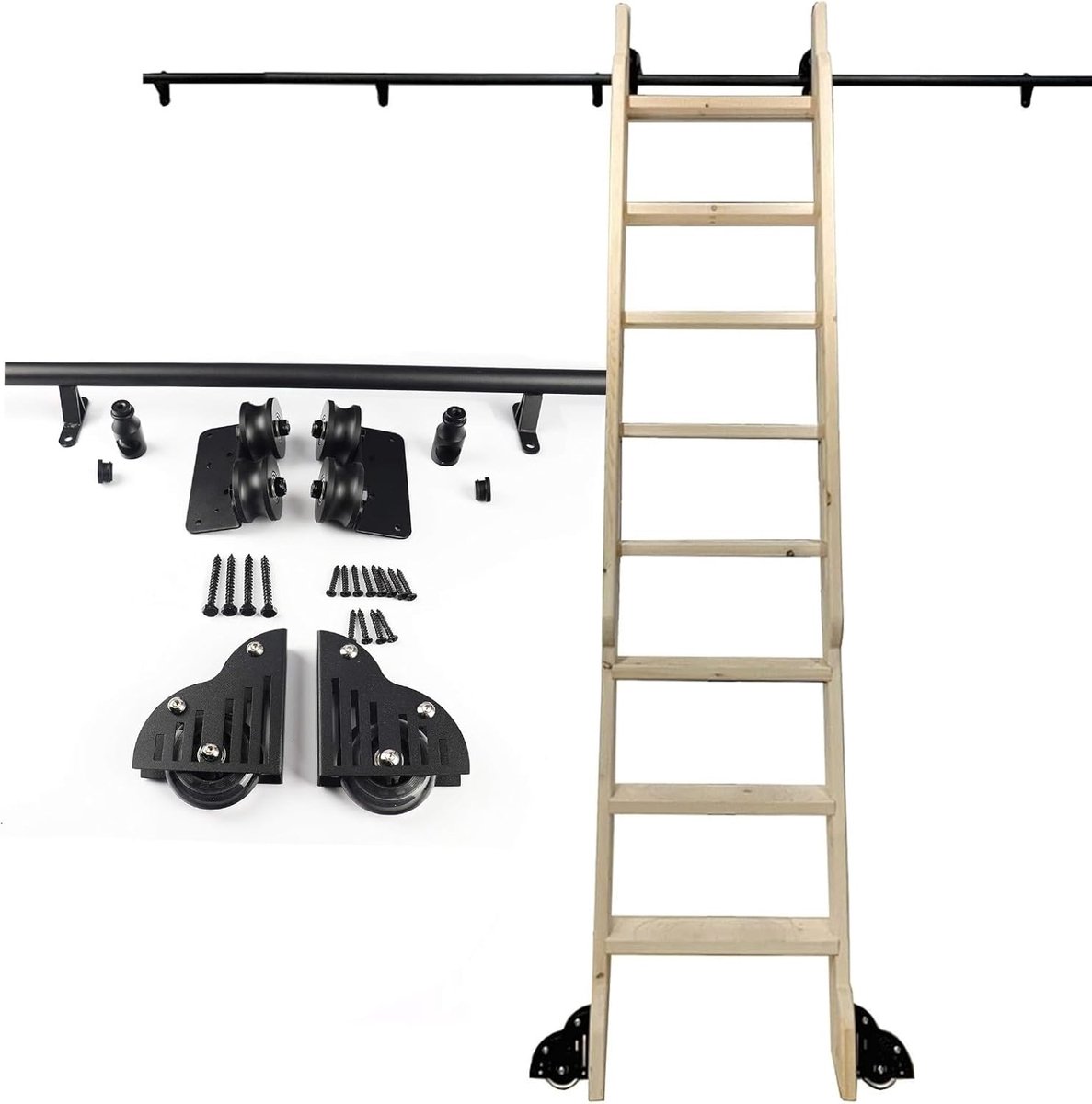 Schuifladder Hardware Kit - Mobiel Laddersysteem - Hoge Plank Bereiken - Eenvoudige Installatie - 33 tot 24 Voeten - Zwart