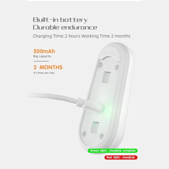 Toiletpot Verlichting - Nachtlamp - Bewegingsgevoelig - 8 Kleuren USB Oplaadbaar - 5 x 3.5 x 9 cm — afbeelding 2
