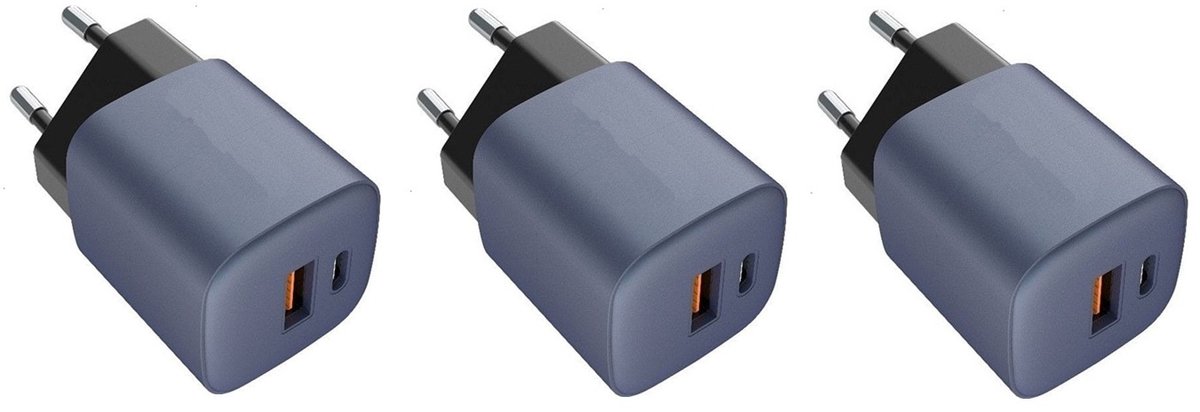 3 stuks OneOne 33W snellader met 2 poorten. USB C en USB A poorten. GAN lader. PD PPS oplader adapter past op Samsung Galaxy A02s, A03s, A04, A05s, A13, A23, A52s, A21s, F06, Galaxy Note 7, Note 8, Note 9, F41, M33, M23, M35