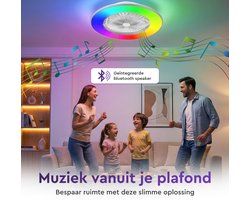 Plafondventilator Wit - Wifi - Met Speaker - Dimbaar Met Afstandsbediening - RGB 12 Kleuren - Woonkamerlamp - Kroonluchter