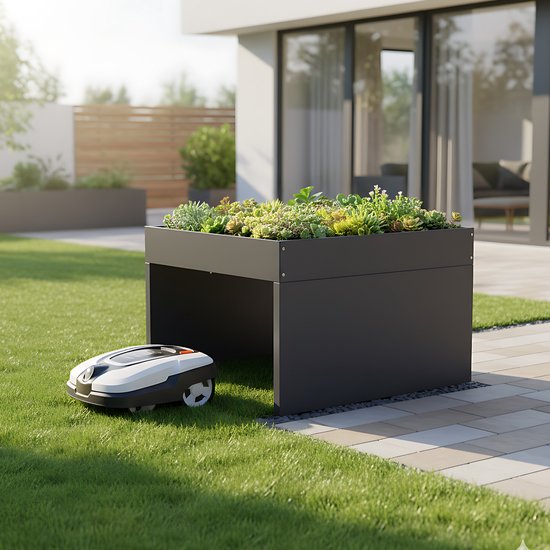 Sillar Garage voor robotmaaier - Robotmaaiergarage - Gegalvaniseerd Staal - Bloempotvormig Dak - Weer- en UV-bestendig - 70 × 60 × 42.2 cm - Antraciet — afbeelding 5