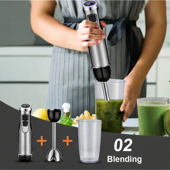 Staafmixer - Handblender - Keukenmixer - 4 in 1 Staafmixer Set - 1000W Krachtige Mixer - Smoothie Maker - Hakmolen - Garde - IJsvergruizer - Babyvoeding - Soepen - Sauzen - Puree - Keukenapparaat van Merkloos — afbeelding 3