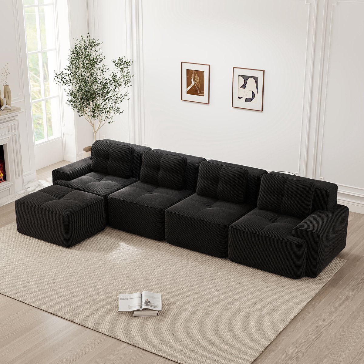 FloraGrace Modulaire Hoekbank 4 Zits Met Chaise Longue L Vorm - Diepe Zitting 74 Cm - Anti
