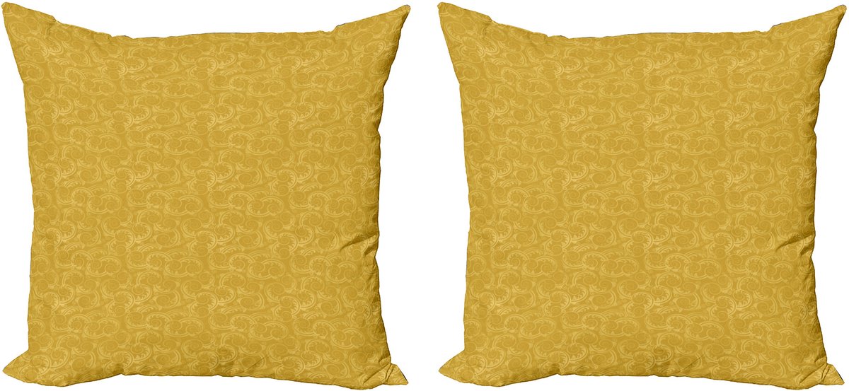 ABAKUHAUS Gele Damast Decoratieve Kussenhoes, Set van 2, Silhouet Swirl, 45x45 cm, Aardgeel Lichtgeel