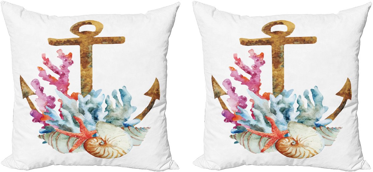 ABAKUHAUS Anker Decoratieve Kussenhoes, Set van 2, Aquarel Zeester, 45x45 cm, Wit Meerkleurig