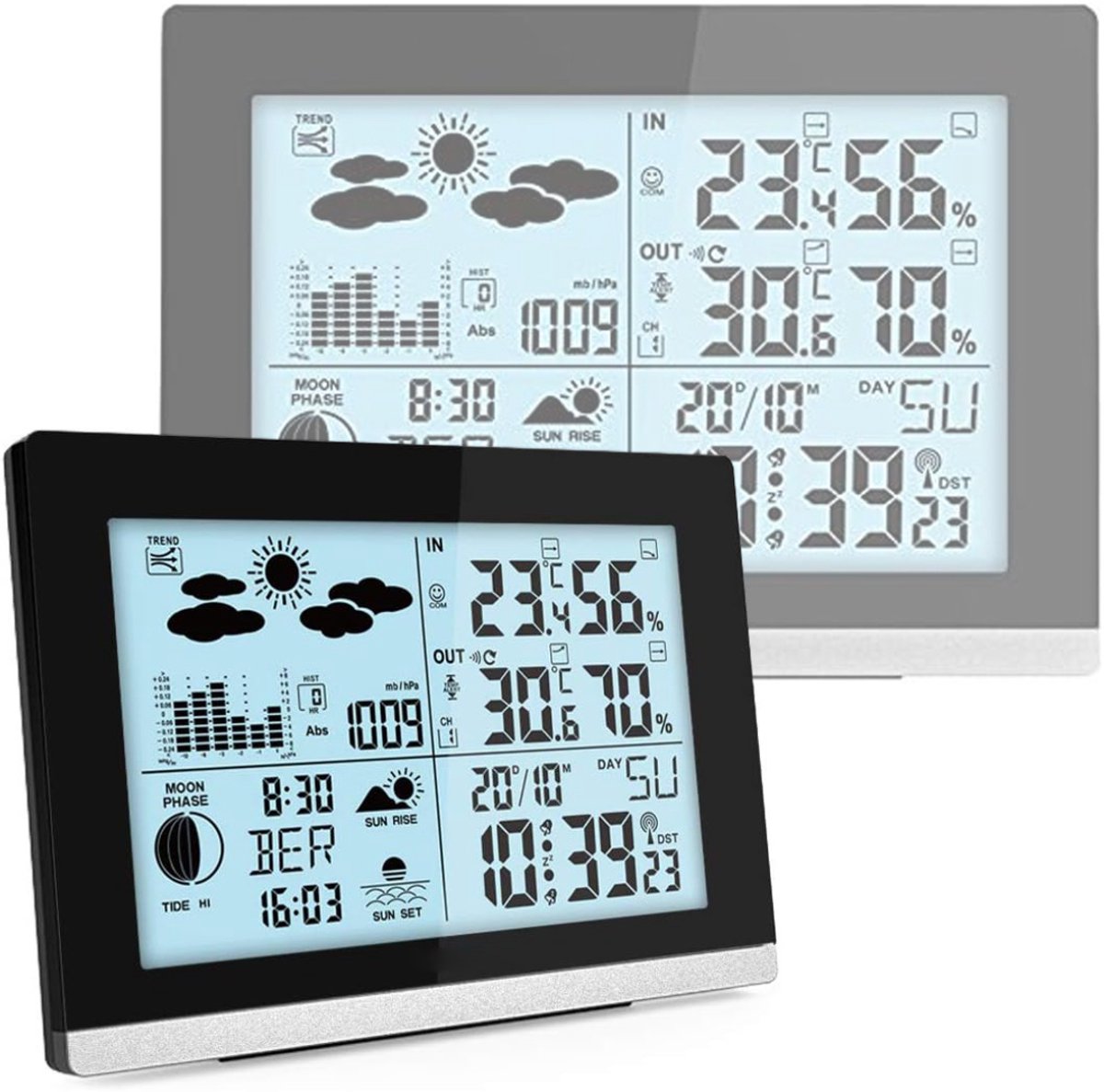 NBAP® Weerstation Binnen en Buiten - Weerstation Draadloos Binnen Buiten - Weerstation met Buitensensor - Zwart