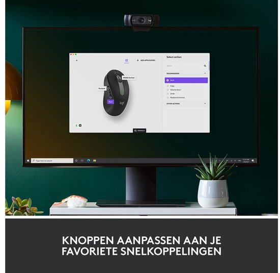 Scherm van een computer waarop de Logitech M650 muis wordt geconfigureerd.