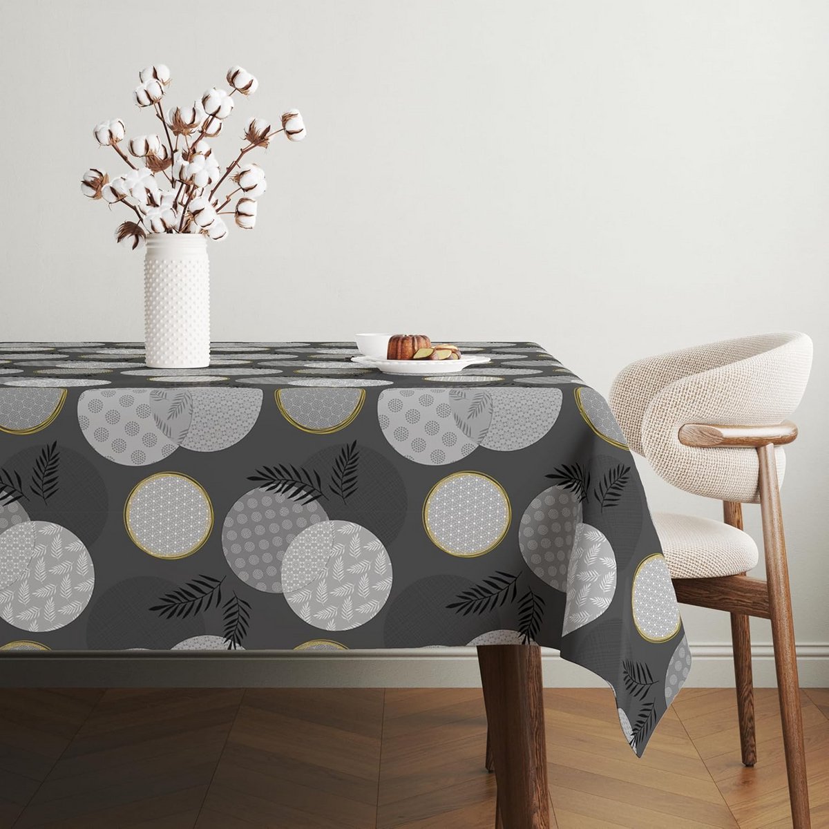 Waterdicht Tafelzeil Rechthoekig Zwart Lenspatroon Wasbaar 260x140 cm