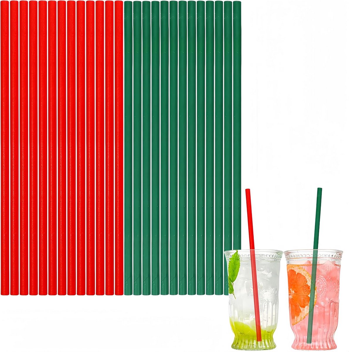 100 Stuks Rode Groene Kerst Rietjes voor Drankjes en Feestjes