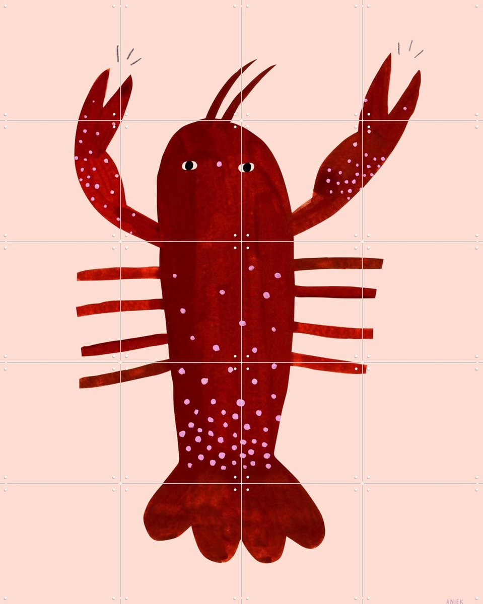 IXXI Dancing Lobster, Aniek Bartels - 80 x 100 cm - Gratis ophangtool - Grote wanddecoratie en posters - Illustraties, Kinderkamer, Kinderen