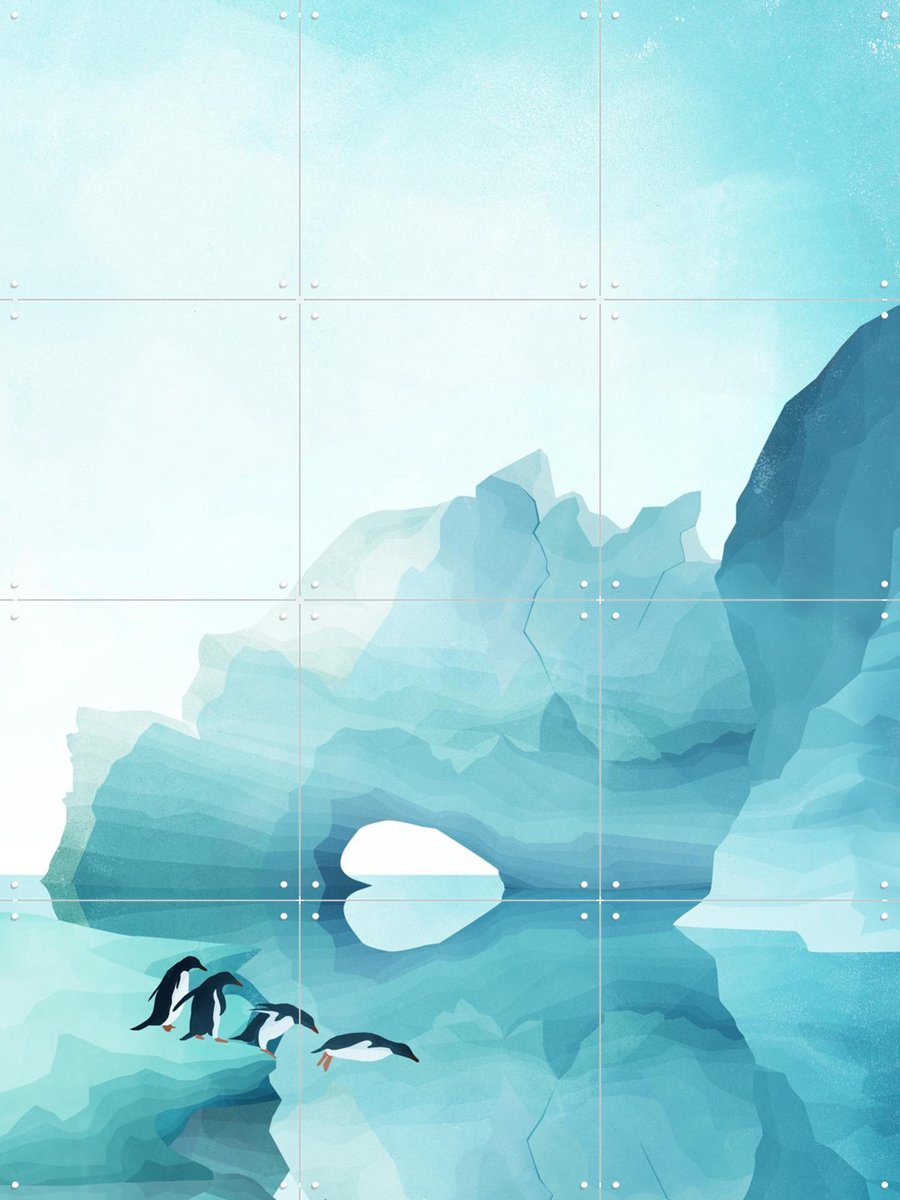IXXI Pinguins By Day, Goed Blauw - 60 x 80 cm - Gratis ophangtool - Grote wanddecoratie en posters - Illustraties, Wilde dieren