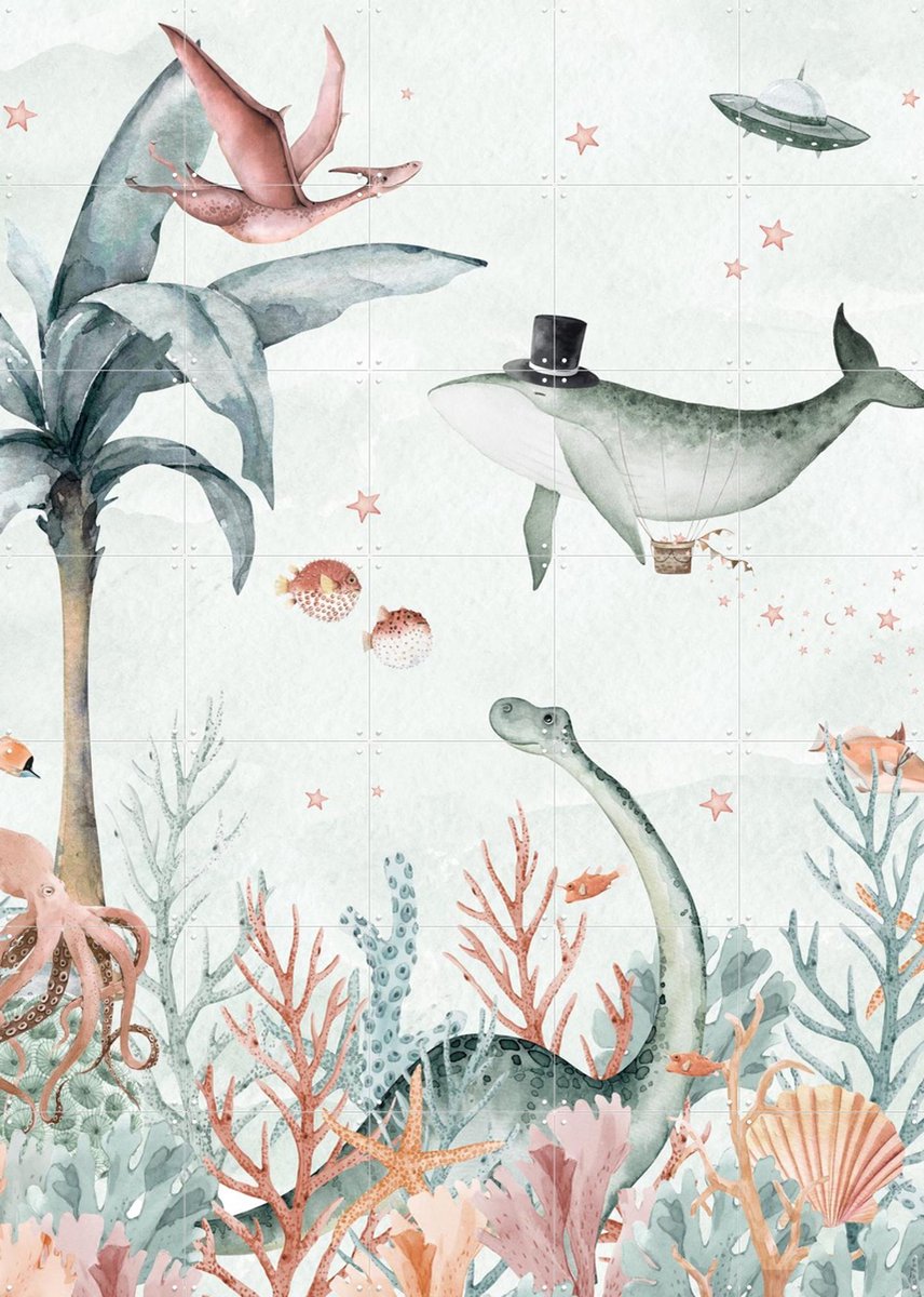 IXXI Flying Whale, Creative Lab Amsterdam - 100 x 140 cm - Gratis ophangtool - Grote wanddecoratie en posters - Speels, Grafisch Ontwerp, Kinderkamer